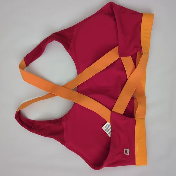 Fabletics Women's Cross Back Racerback Red Orange Sports Bra Padded Medium EUC - Picture 3 of 4